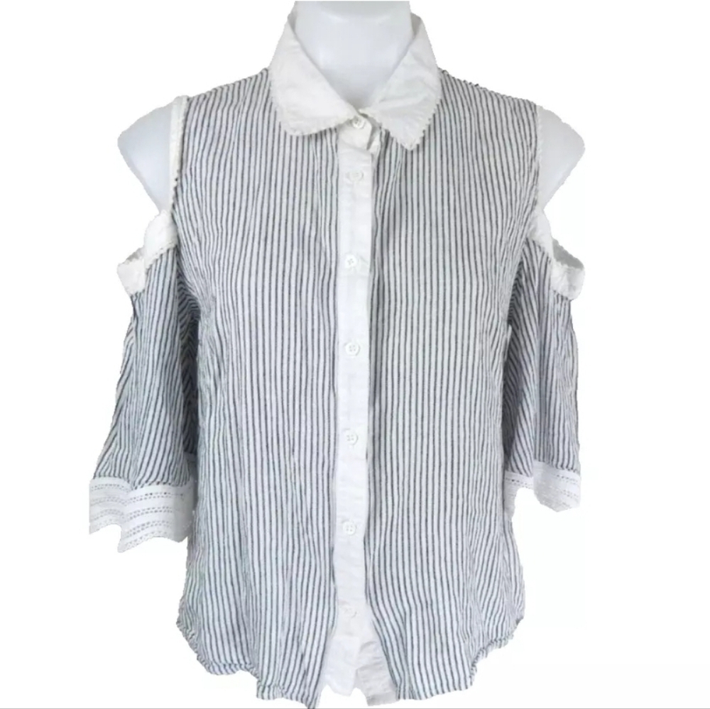 Current Air Anthropologie Cold Shoulder Button Up Top